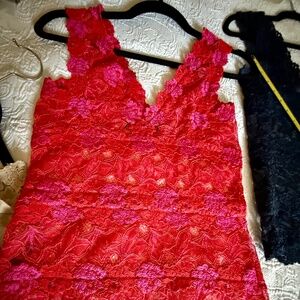 Natori stretch lace tank top red and hot pink  size S